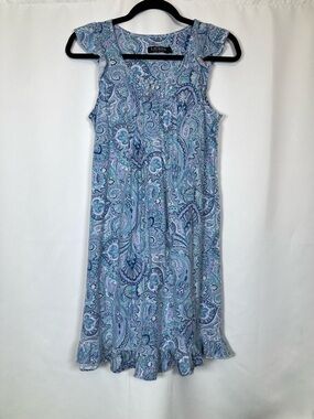 EUC Lauren Ralph Lauren Blue Paisley Sleeveless Ruffle Nightgown S